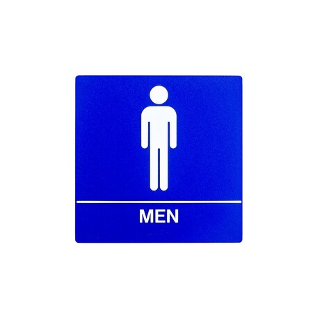 Bcf 8 x 8, Men Door Sign, Square Print, Picture & Text With Braille, Blue SB441-BLUE